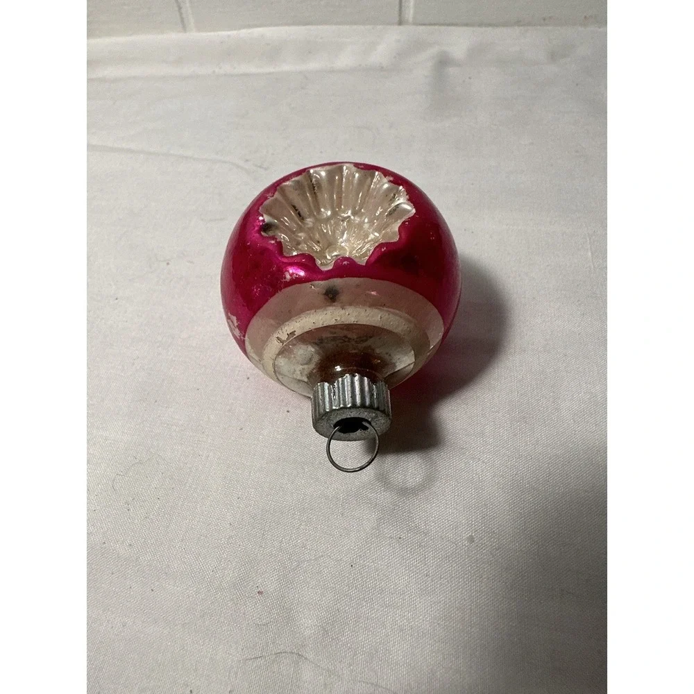 Vintage Christmas Ornament - Double Indent Style‎ Pink & Silver 1950s